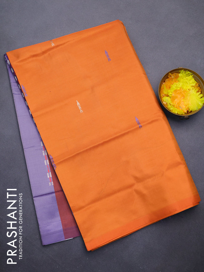 Banana pith saree orange and multi colour with thread woven buttas in borderless style