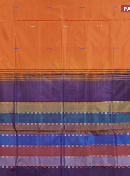 Banana pith saree orange and multi colour with thread woven buttas in borderless style