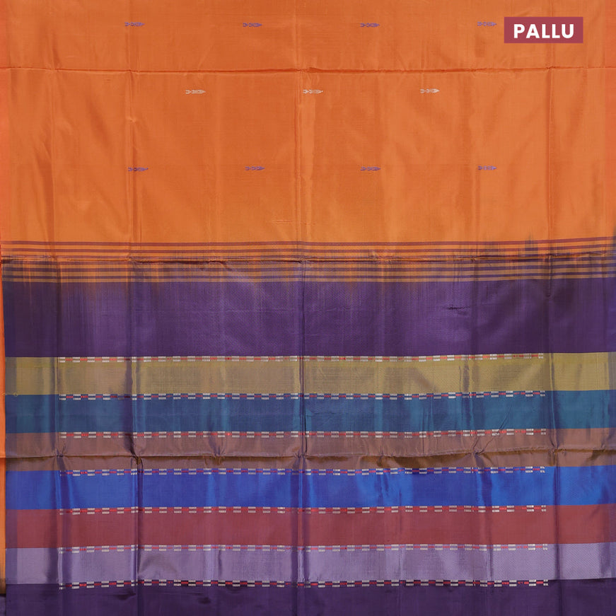 Banana pith saree orange and multi colour with thread woven buttas in borderless style