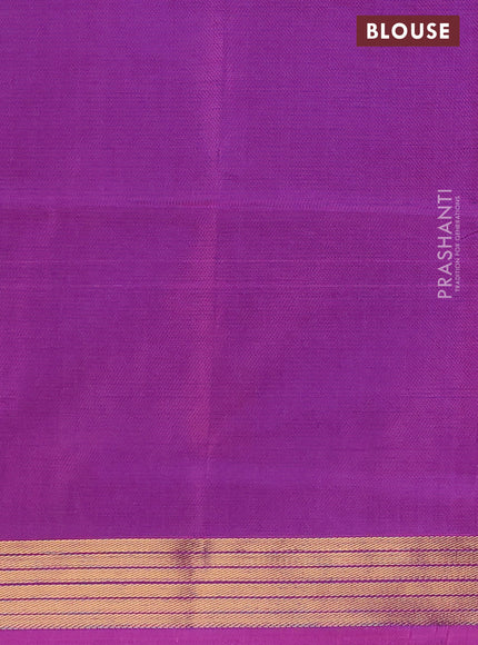 Banana pith saree parrot green and purple with thread woven buttas and zari woven border