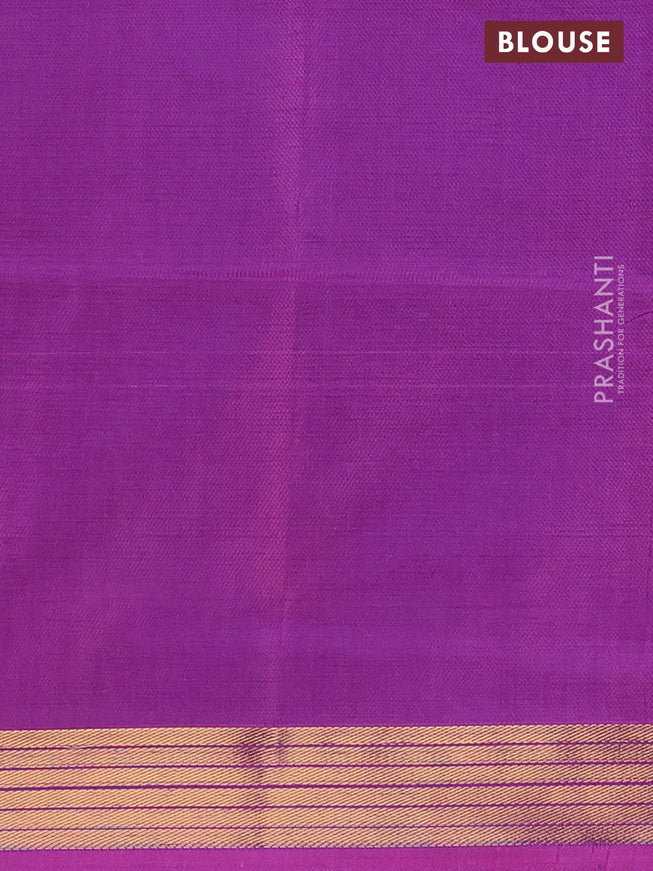 Banana pith saree parrot green and purple with thread woven buttas and zari woven border