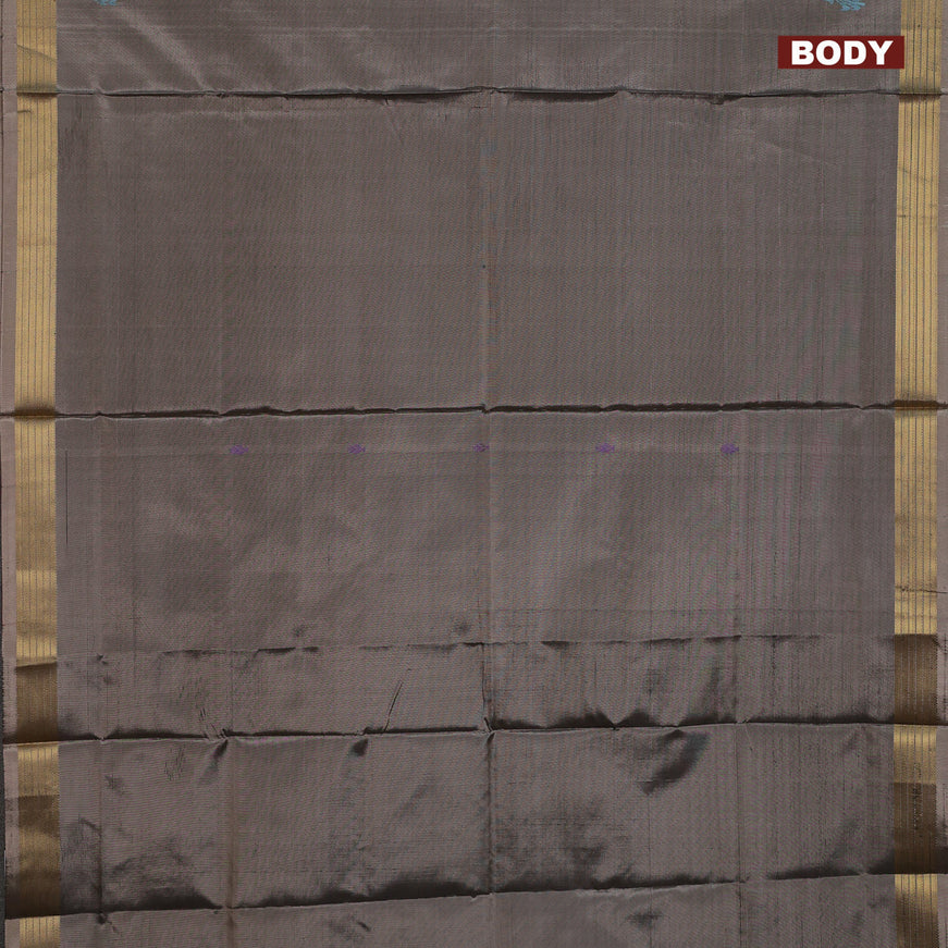 Banana pith saree grey shade and dual shade of bluish maroon with thread woven buttas and zari woven border