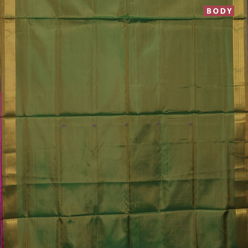 Banana pith saree mustard green and pink with thread woven buttas and zari woven border