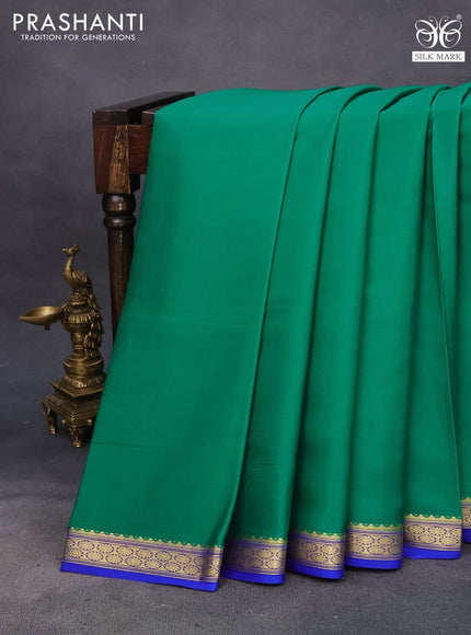 Pure mysore silk saree green and royal blue with plain body and zari woven border