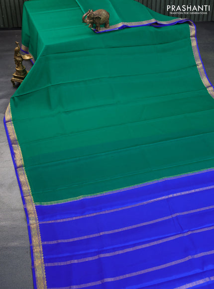 Pure mysore silk saree green and royal blue with plain body and zari woven border