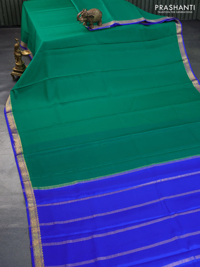 Pure mysore silk saree green and royal blue with plain body and zari woven border