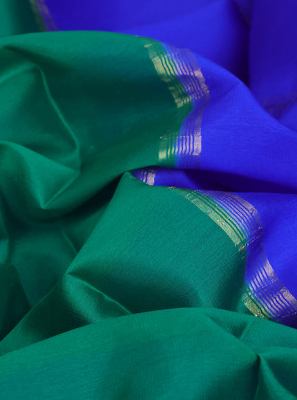 Pure mysore silk saree green and royal blue with plain body and zari woven border