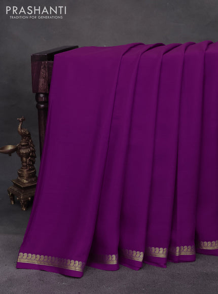 Pure mysore silk saree purple with plain body and paisley zari woven border