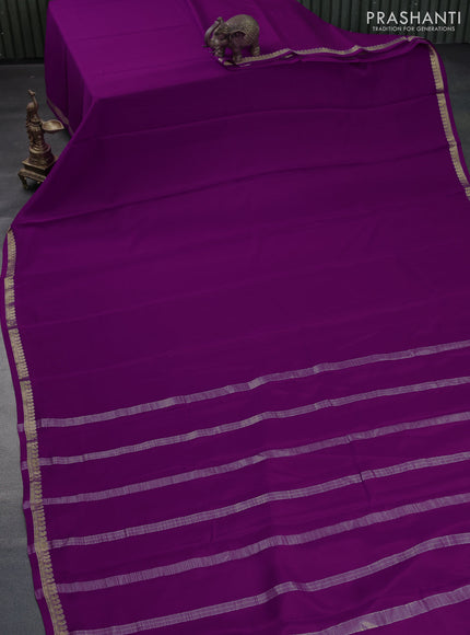 Pure mysore silk saree purple with plain body and paisley zari woven border