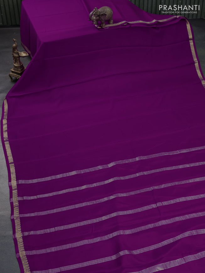 Pure mysore silk saree purple with plain body and paisley zari woven border