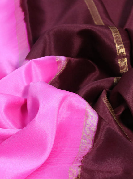 Pure mysore silk saree light pink and coffee brown with plain body and zari woven border