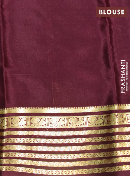 Pure mysore silk saree light pink and coffee brown with plain body and zari woven border