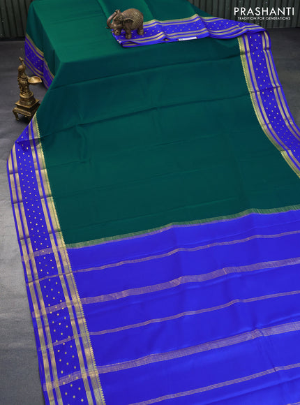 Pure mysore silk saree peacock green and royal blue with plain body and long zari woven border