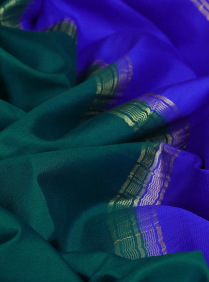 Pure mysore silk saree peacock green and royal blue with plain body and long zari woven border