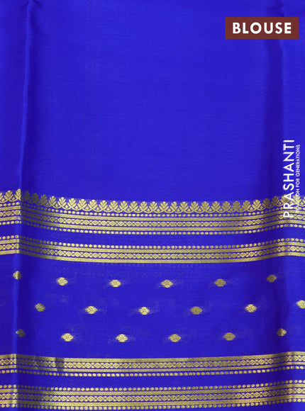 Pure mysore silk saree peacock green and royal blue with plain body and long zari woven border