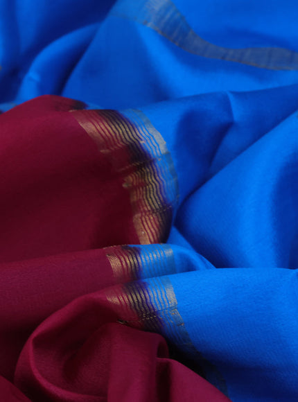 Pure mysore silk saree dark pink and cs blue with plain body and zari woven border