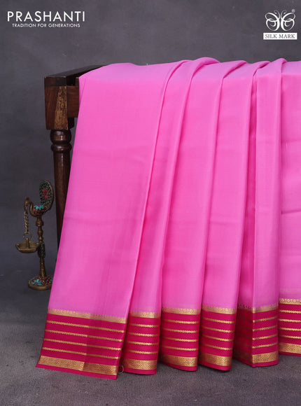 Pure mysore silk saree light pink and pink with plain body and zari woven border