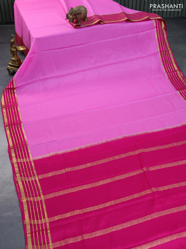 Pure mysore silk saree light pink and pink with plain body and zari woven border