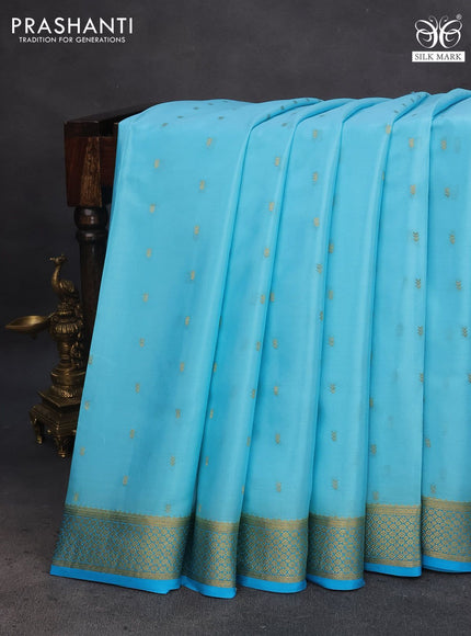 Pure mysore silk saree light blue and teal blue with zari woven buttas and zari woven border