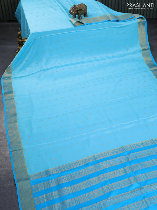 Pure mysore silk saree light blue and teal blue with zari woven buttas and zari woven border