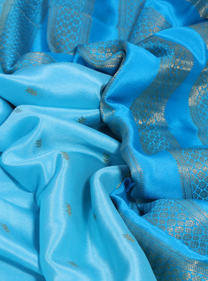 Pure mysore silk saree light blue and teal blue with zari woven buttas and zari woven border