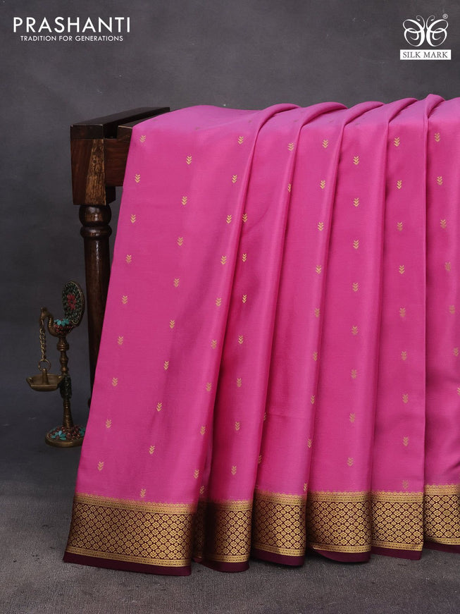 Pure mysore silk saree mauve pink and wine shade with zari woven buttas and zari woven border