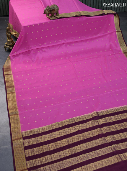 Pure mysore silk saree mauve pink and wine shade with zari woven buttas and zari woven border