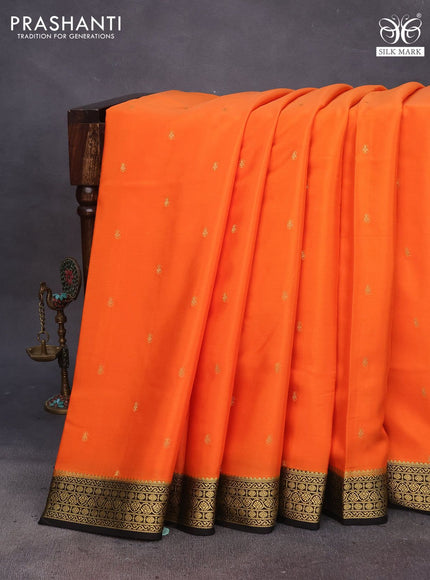 Pure mysore silk saree orange and black with zari woven buttas and zari woven border