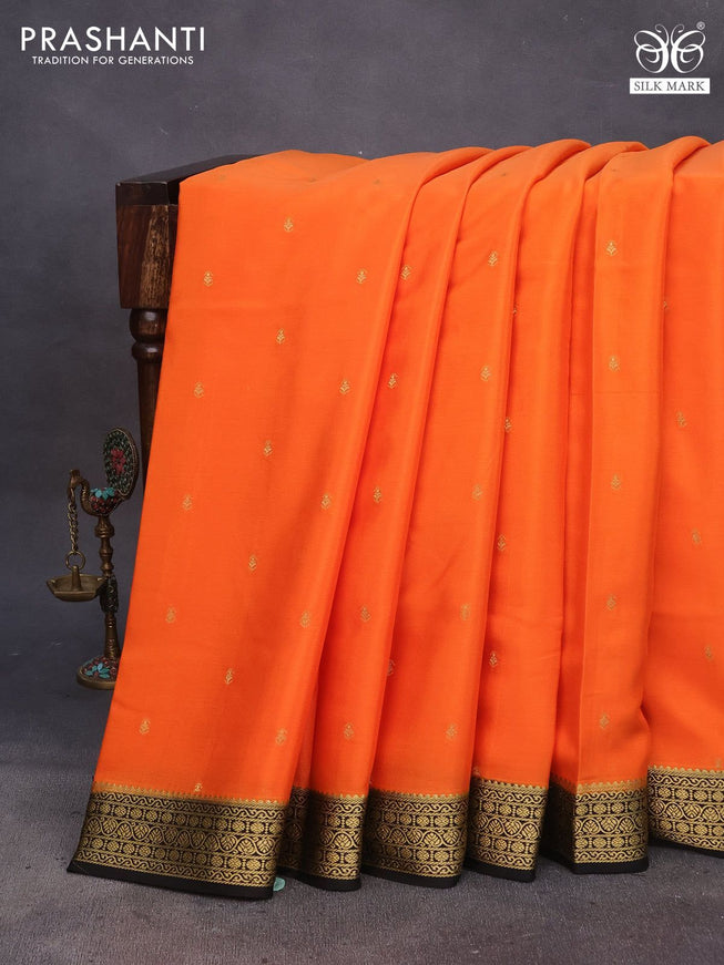 Pure mysore silk saree orange and black with zari woven buttas and zari woven border