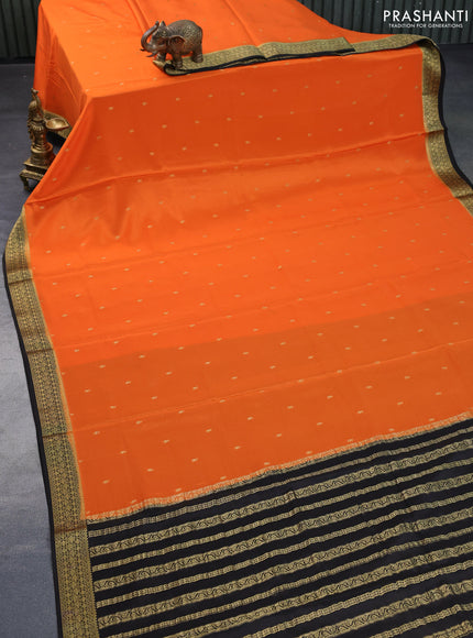 Pure mysore silk saree orange and black with zari woven buttas and zari woven border