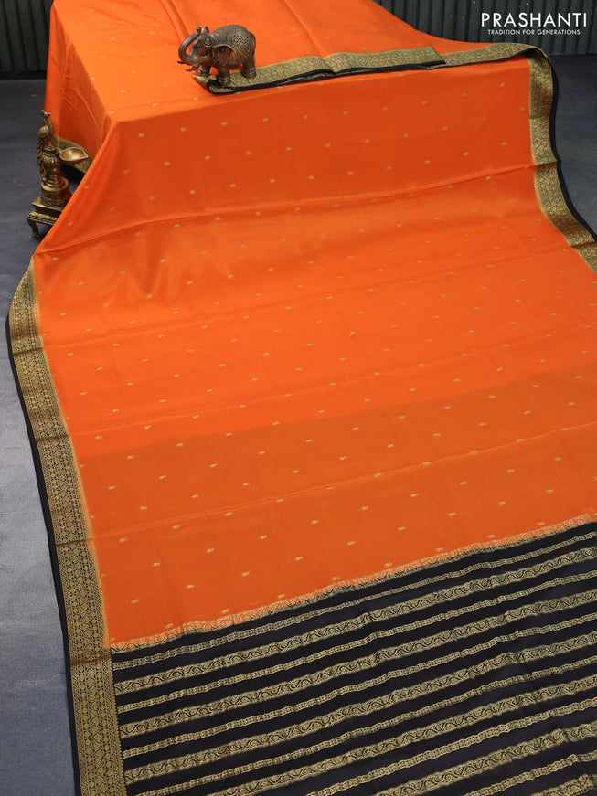 Pure mysore silk saree orange and black with zari woven buttas and zari woven border