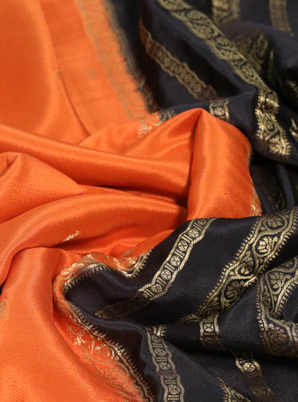 Pure mysore silk saree orange and black with zari woven buttas and zari woven border