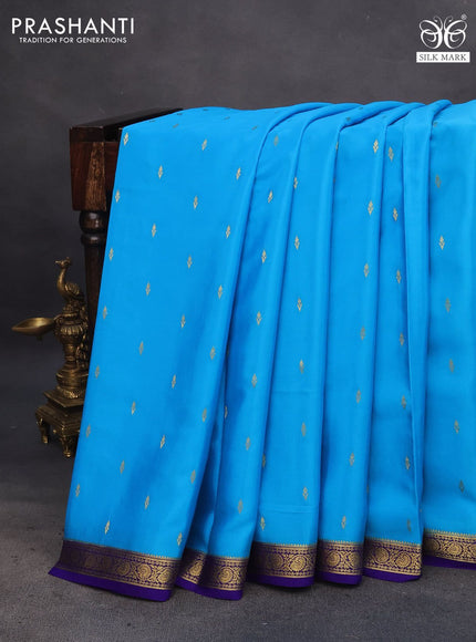 Pure mysore silk saree blue and royal blue with allover zari woven buttas and zari woven border