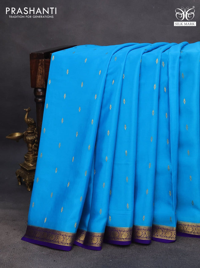 Pure mysore silk saree blue and royal blue with allover zari woven buttas and zari woven border