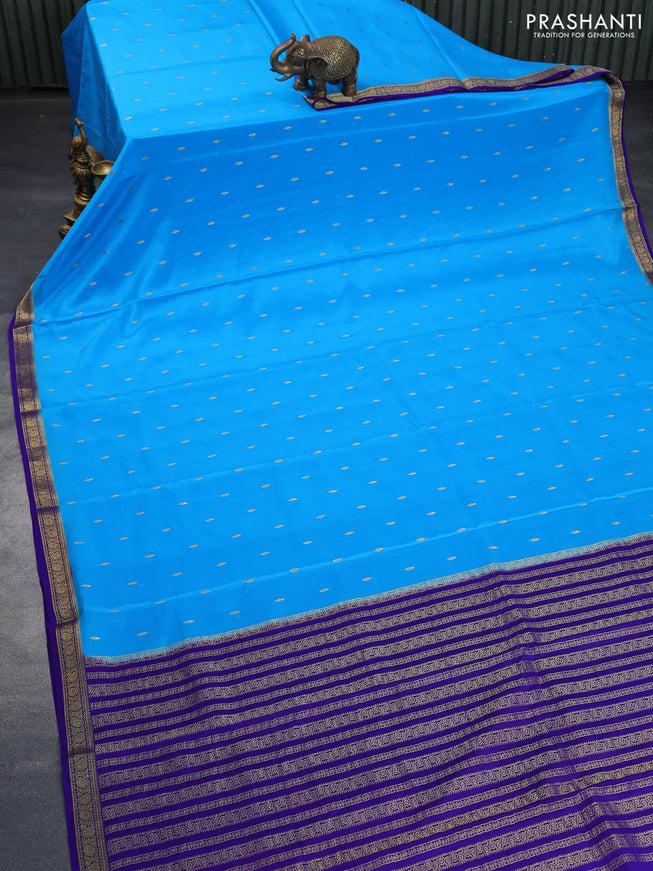 Pure mysore silk saree blue and royal blue with allover zari woven buttas and zari woven border