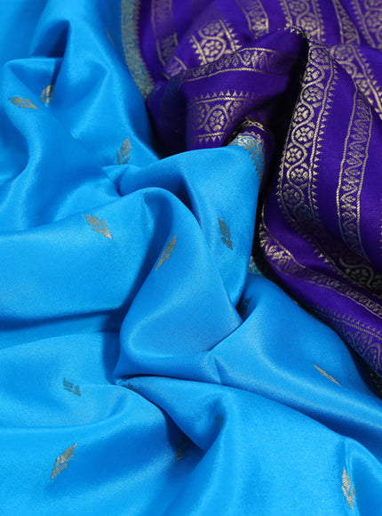 Pure mysore silk saree blue and royal blue with allover zari woven buttas and zari woven border