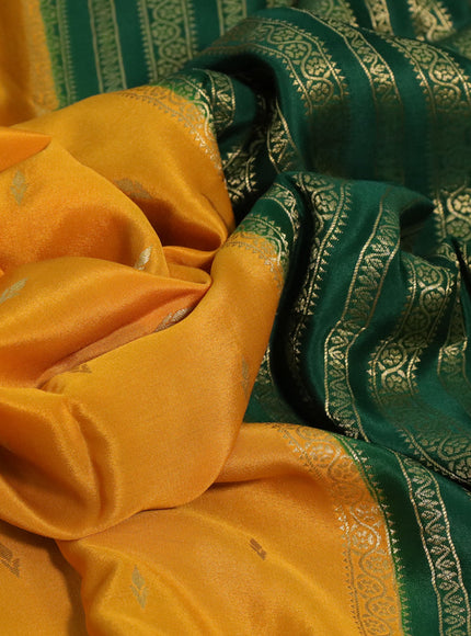 Pure mysore silk saree mango yellow and dark green with allover zari woven buttas and zari woven border