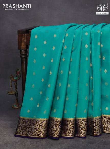 Pure mysore silk saree teal blue and navy blue with allover zari woven buttas and zari woven border