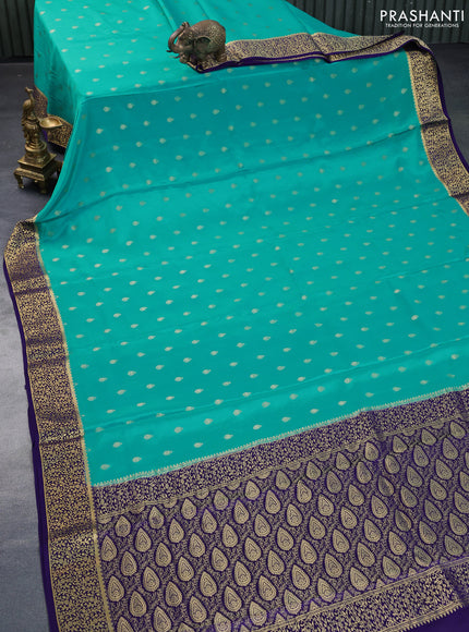 Pure mysore silk saree teal blue and navy blue with allover zari woven buttas and zari woven border