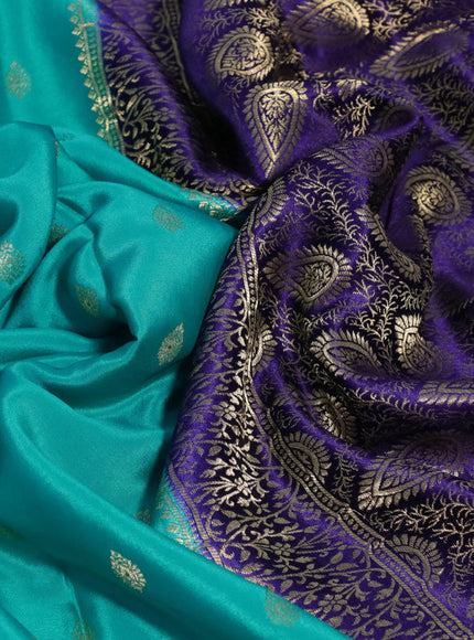 Pure mysore silk saree teal blue and navy blue with allover zari woven buttas and zari woven border