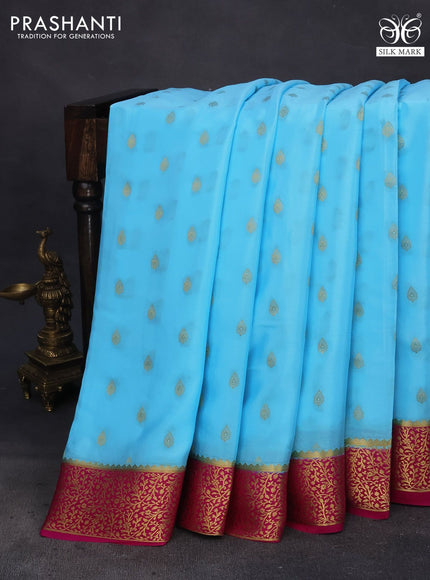 Pure mysore silk saree light blue and pink with allover zari woven buttas and zari woven border