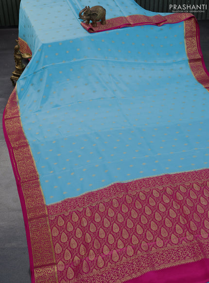 Pure mysore silk saree light blue and pink with allover zari woven buttas and zari woven border