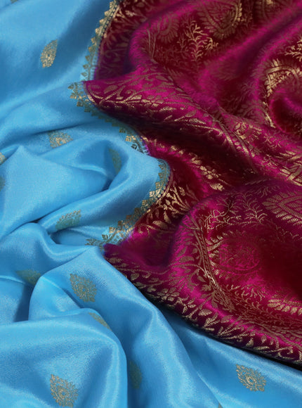 Pure mysore silk saree light blue and pink with allover zari woven buttas and zari woven border