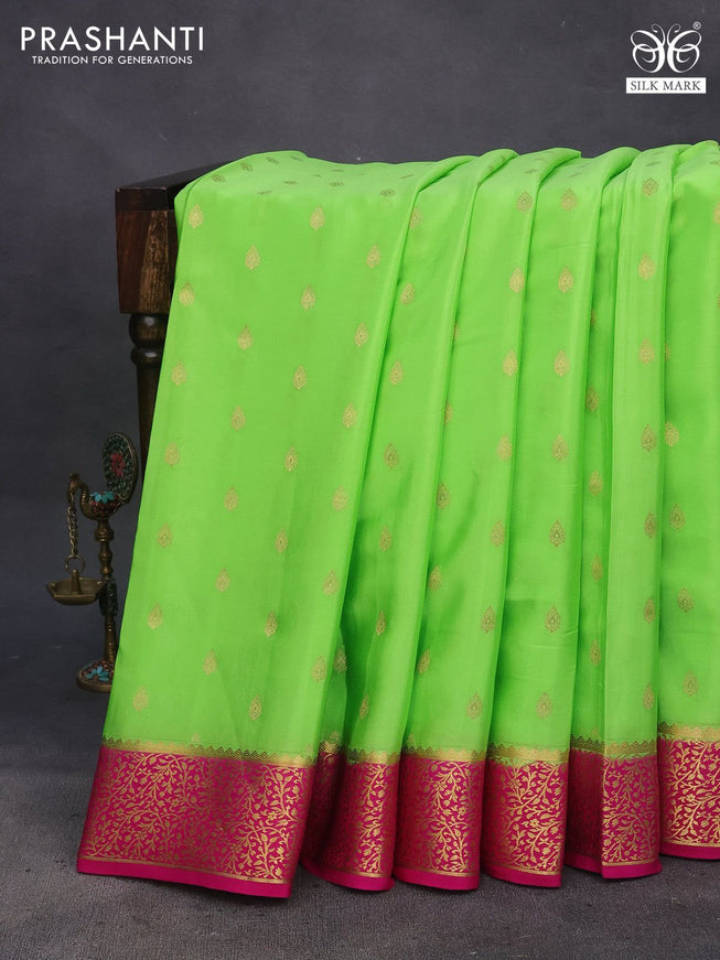 Pure mysore silk saree light green and pink with allover zari woven buttas and zari woven border