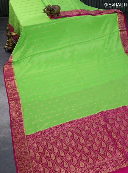 Pure mysore silk saree light green and pink with allover zari woven buttas and zari woven border