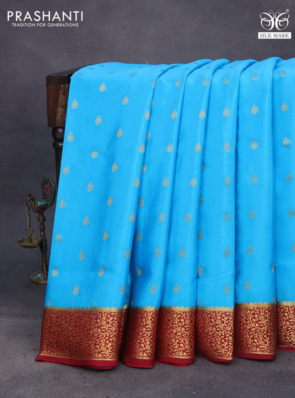 Pure mysore silk saree light blue and maroon with allover zari woven buttas and zari woven border