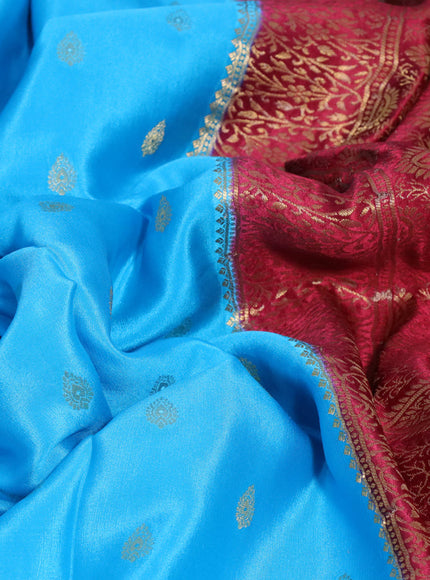 Pure mysore silk saree light blue and maroon with allover zari woven buttas and zari woven border