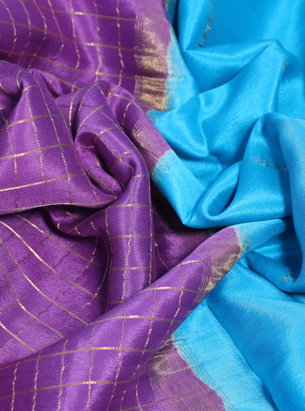 Pure mysore silk saree purple shade and light blue with allover zari woven checked pattern and zari woven border