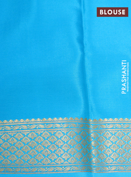 Pure mysore silk saree purple shade and light blue with allover zari woven checked pattern and zari woven border