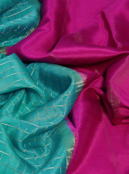 Pure mysore silk saree teal blue and pink with allover zari woven checked pattern and zari woven border